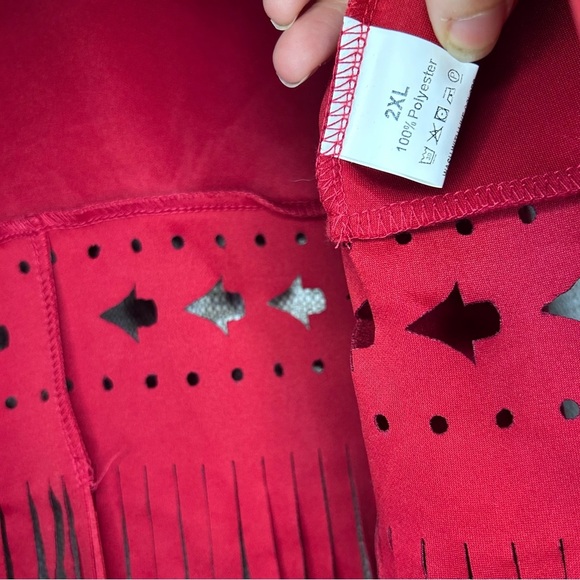 Red Fringe Vest Western Boho Festival Style Women’s 2XL Faux Suede - Picture 5 of 7